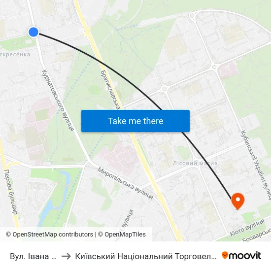 Вул. Івана Микитенка to Київський Національний Торговельно-Економічний Університет map