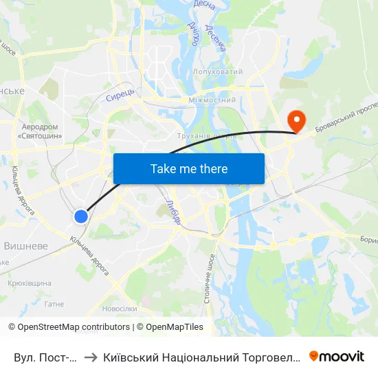 Вул. Пост-Волинська to Київський Національний Торговельно-Економічний Університет map