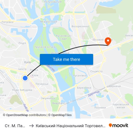 Ст. М. Палац Спорту to Київський Національний Торговельно-Економічний Університет map