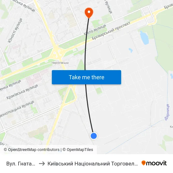 Вул. Гната Хоткевича to Київський Національний Торговельно-Економічний Університет map