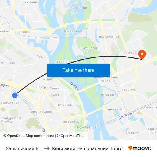 Залізничний Вокзал Південний to Київський Національний Торговельно-Економічний Університет map