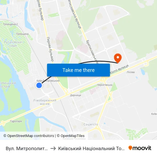 Вул. Митрополита Андрея Шептицького to Київський Національний Торговельно-Економічний Університет map