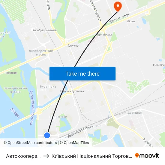 Автокооператив Березняки to Київський Національний Торговельно-Економічний Університет map