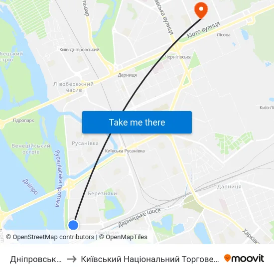 Дніпровська Набережна to Київський Національний Торговельно-Економічний Університет map