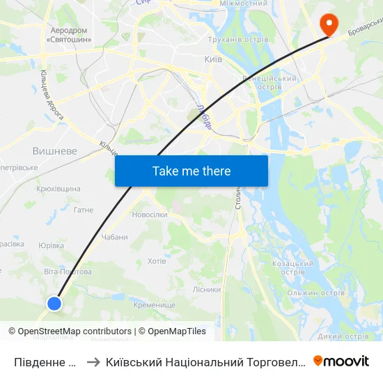 Південне Кладовище to Київський Національний Торговельно-Економічний Університет map