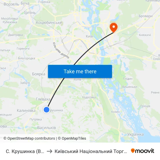 С. Крушинка (Військова Частина) to Київський Національний Торговельно-Економічний Університет map