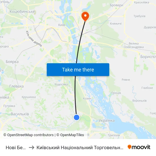 Нові Безрадичі to Київський Національний Торговельно-Економічний Університет map