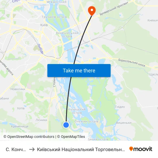 С. Конча-Заспа to Київський Національний Торговельно-Економічний Університет map