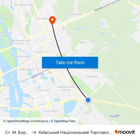 Ст. М. Бориспільська to Київський Національний Торговельно-Економічний Університет map