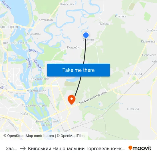 Зазим'Я to Київський Національний Торговельно-Економічний Університет map