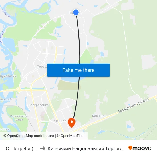 С. Погреби (Вул. Соборна) to Київський Національний Торговельно-Економічний Університет map