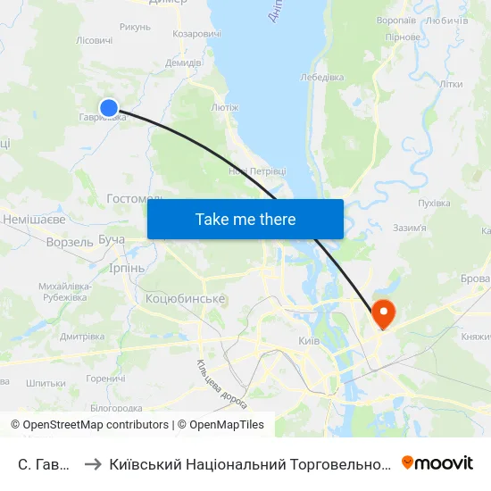 С. Гаврилівка to Київський Національний Торговельно-Економічний Університет map