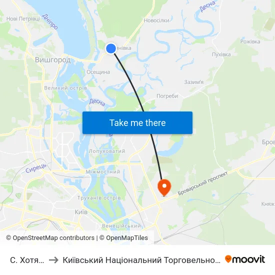 С. Хотянівка-1 to Київський Національний Торговельно-Економічний Університет map