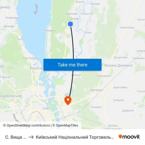 С. Вища Дубечня to Київський Національний Торговельно-Економічний Університет map