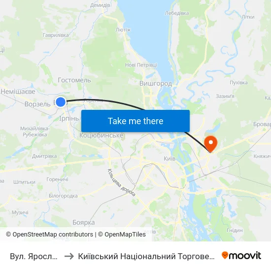 Вул. Ярослава Мудрого to Київський Національний Торговельно-Економічний Університет map