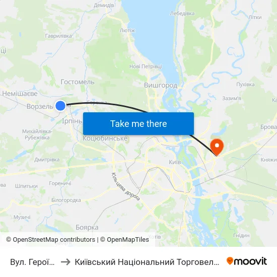 Вул. Героїв Майдану to Київський Національний Торговельно-Економічний Університет map