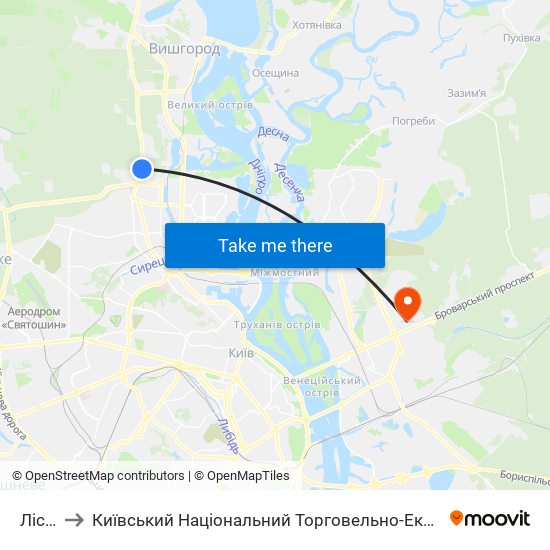 Лісова to Київський Національний Торговельно-Економічний Університет map