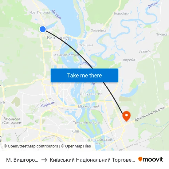 М. Вишгород (Дідовиця) to Київський Національний Торговельно-Економічний Університет map