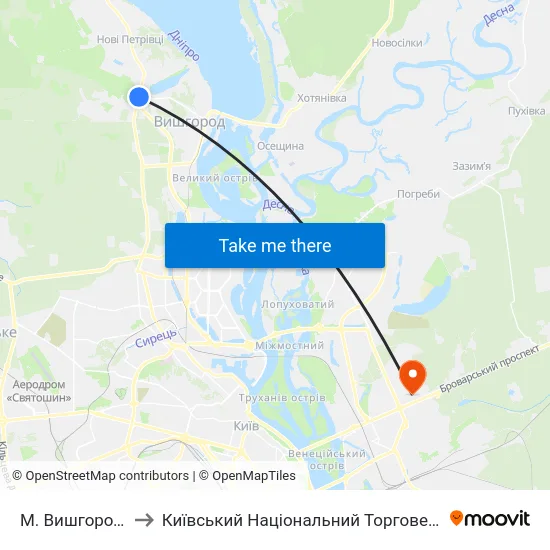 М. Вишгород (Дідовиця) to Київський Національний Торговельно-Економічний Університет map