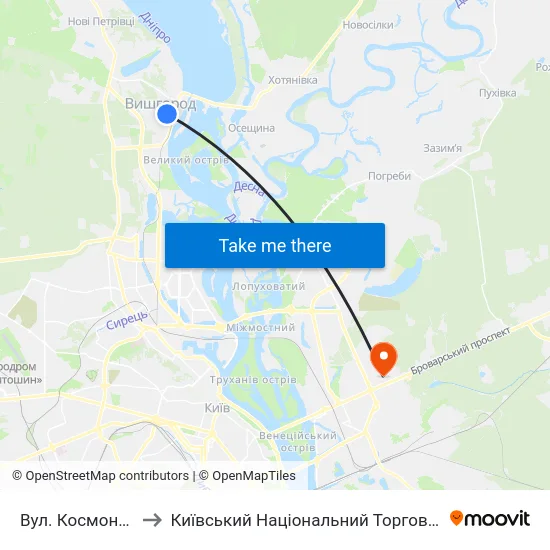 Вул. Космонавта Поповича to Київський Національний Торговельно-Економічний Університет map
