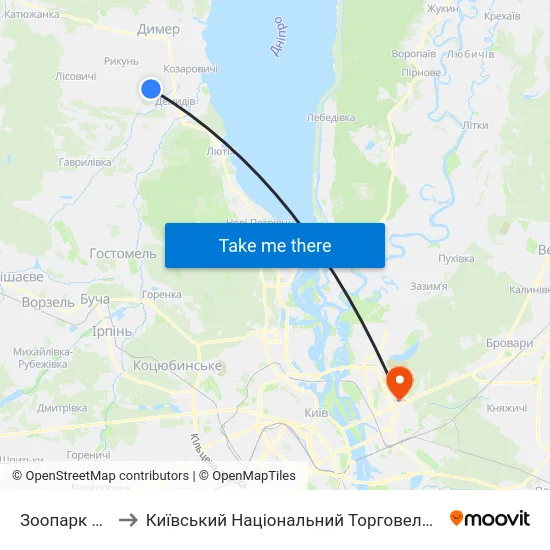 Зоопарк XII Місяців to Київський Національний Торговельно-Економічний Університет map