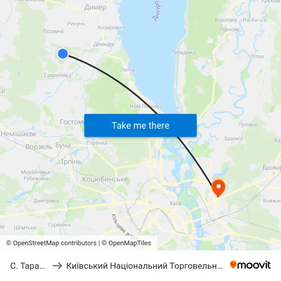 С. Тарасівщина to Київський Національний Торговельно-Економічний Університет map