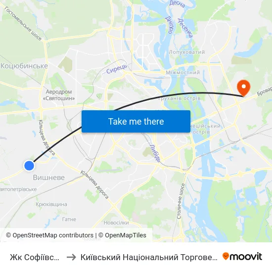 Жк Софіївський Квартал to Київський Національний Торговельно-Економічний Університет map