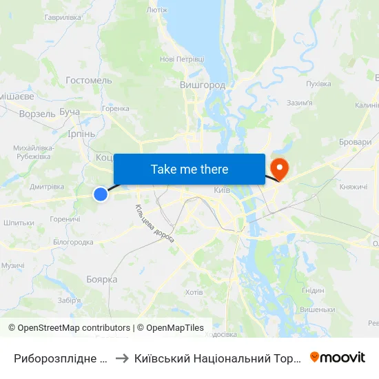 Риборозплідне Господарство Нивка to Київський Національний Торговельно-Економічний Університет map