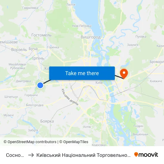Сосновий Бір to Київський Національний Торговельно-Економічний Університет map