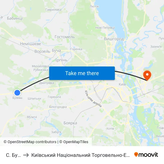 С. Бузова to Київський Національний Торговельно-Економічний Університет map