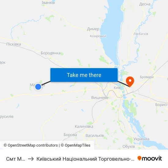 Смт Макарів to Київський Національний Торговельно-Економічний Університет map