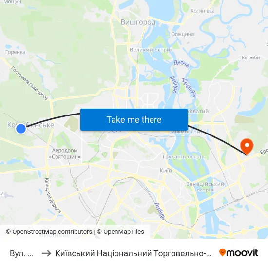 Вул. Лісова to Київський Національний Торговельно-Економічний Університет map