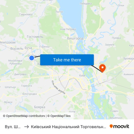 Вул. Шевченка to Київський Національний Торговельно-Економічний Університет map