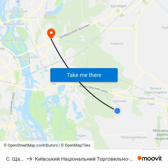С. Щасливе to Київський Національний Торговельно-Економічний Університет map