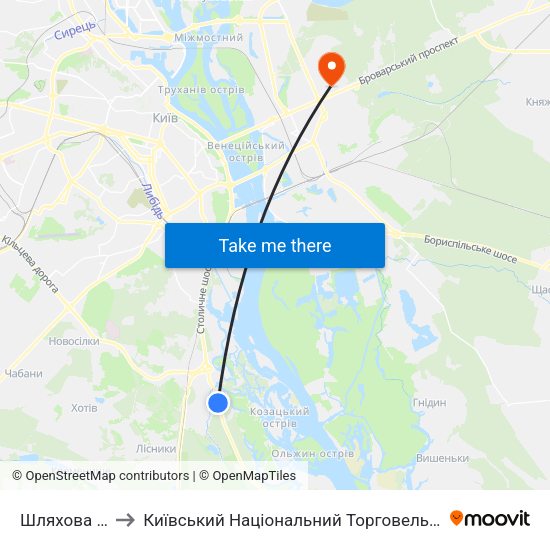 Шляхова Дiльниця to Київський Національний Торговельно-Економічний Університет map