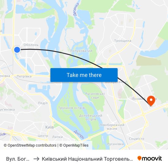 Вул. Богатирська to Київський Національний Торговельно-Економічний Університет map