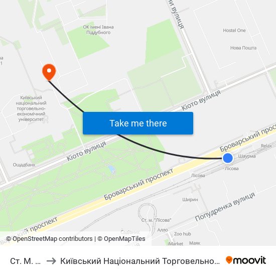 Ст. М. Лісова to Київський Національний Торговельно-Економічний Університет map
