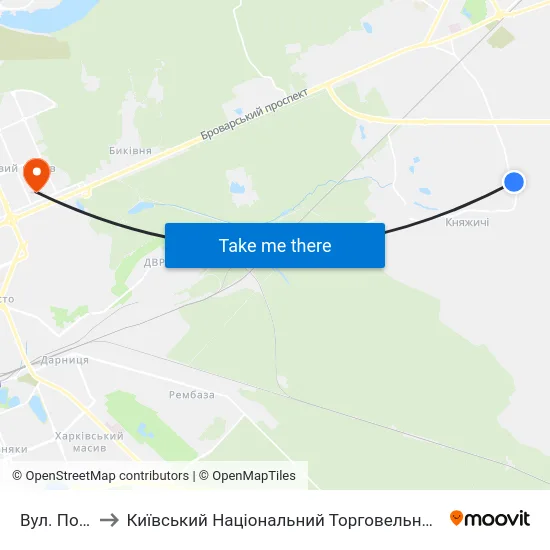 Вул. Поповича to Київський Національний Торговельно-Економічний Університет map