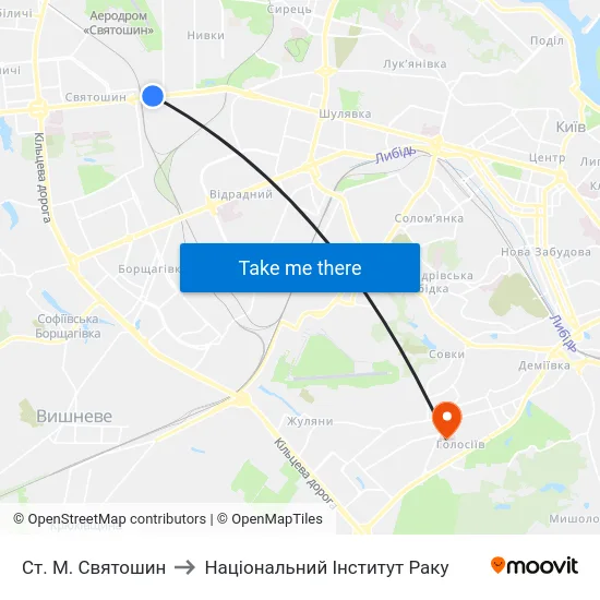 Ст. М. Святошин to Національний Інститут Раку map