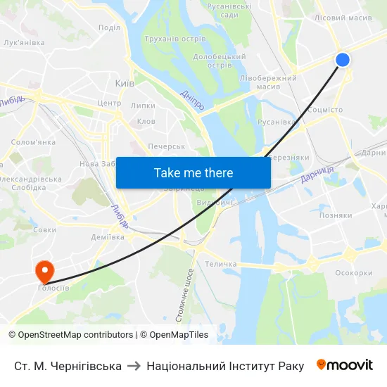 Ст. М. Чернігівська to Національний Інститут Раку map
