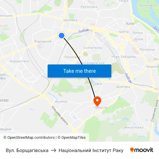 Вул. Борщагівська to Національний Інститут Раку map