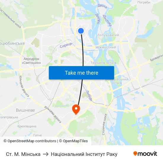 Ст. М. Мінська to Національний Інститут Раку map