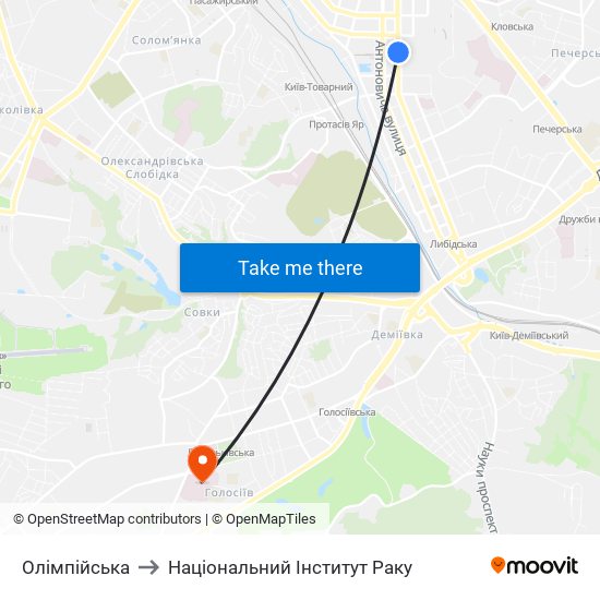 Олімпійська to Національний Інститут Раку map