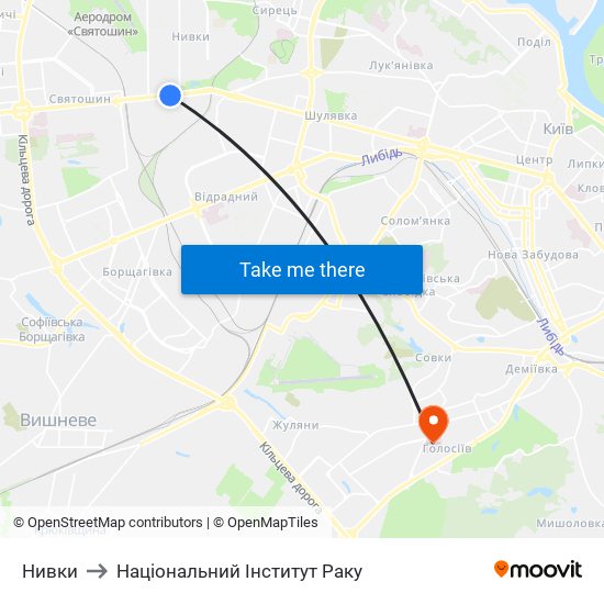 Нивки to Національний Інститут Раку map