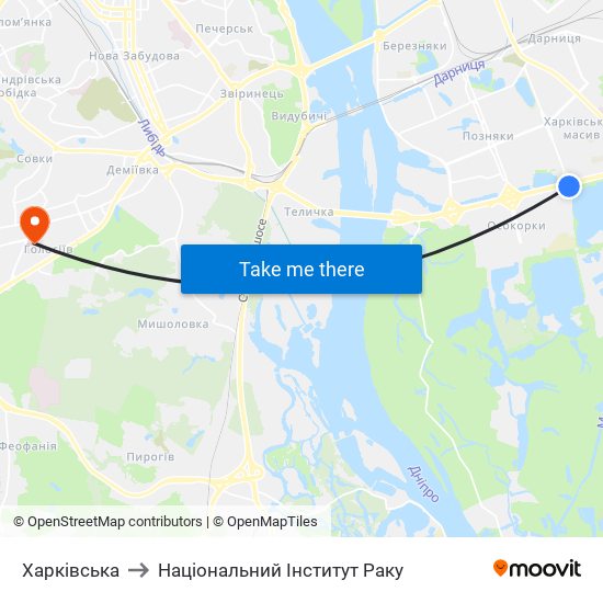 Харківська to Національний Інститут Раку map