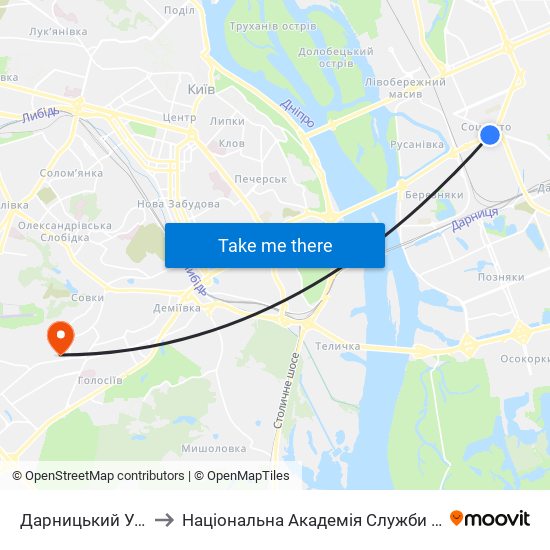 Дарницький Універмаг to Національна Академія Служби Безпеки України map