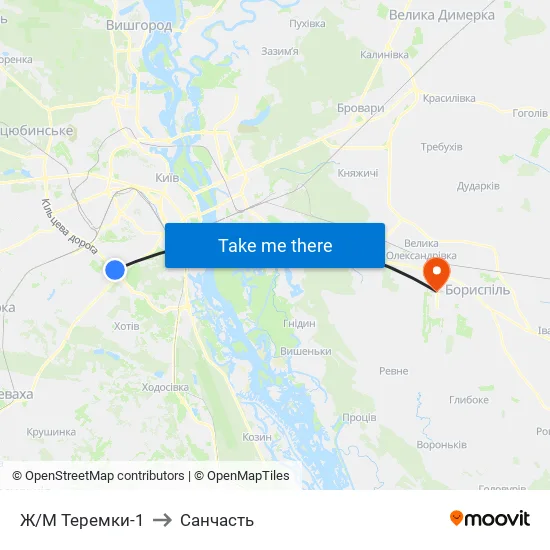 Ж/М Теремки-1 to Санчасть map