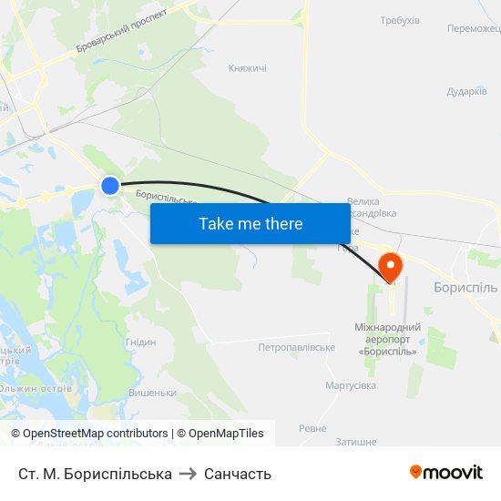 Ст. М. Бориспільська to Санчасть map