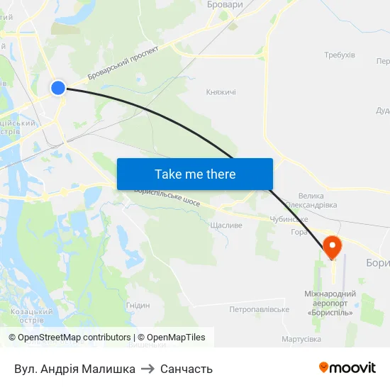 Вул. Андрія Малишка to Санчасть map