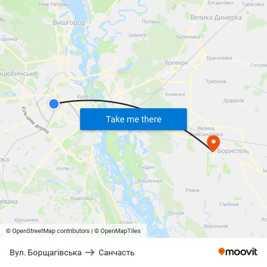 Вул. Борщагівська to Санчасть map